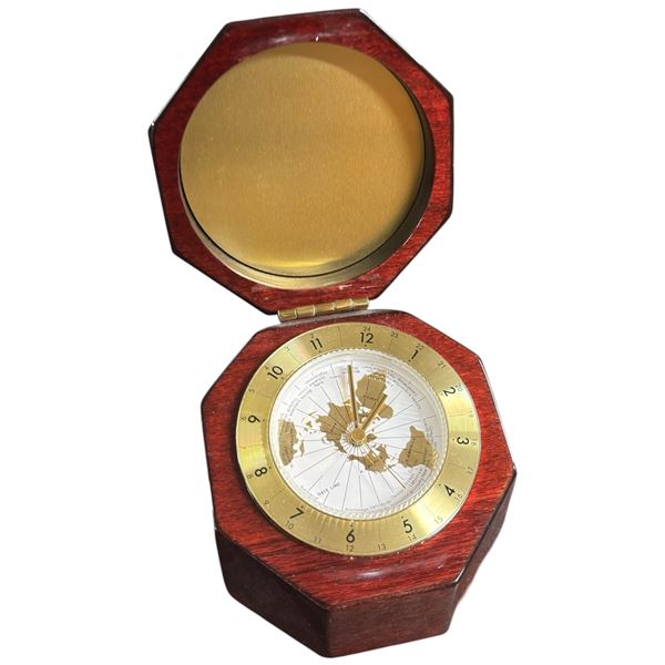 Beautiful Wood Box World Clock 5x5x4"