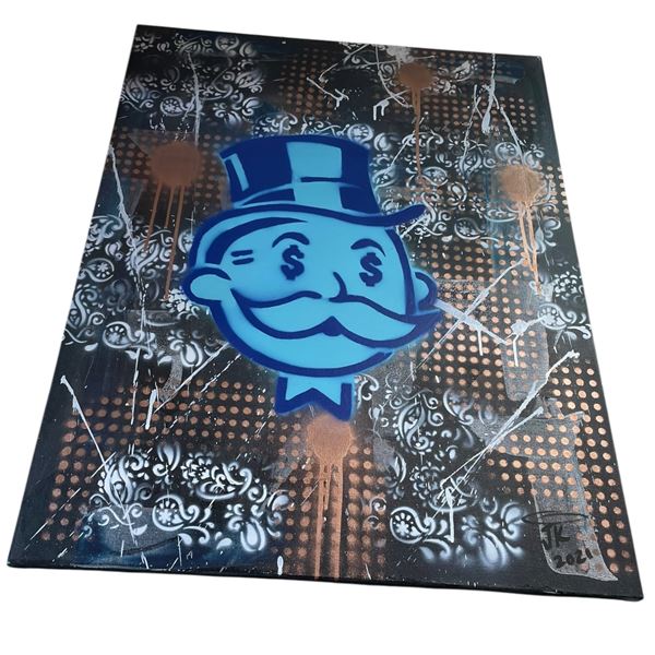 2021 Signed J. K. Graffiti Style Painting on Canvas of "Mr. Monopoly" (24" x 30" stretched canvas)