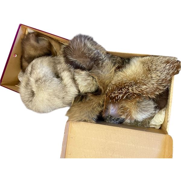 2 Boxes of  Vintage Fur Hats and Stoles