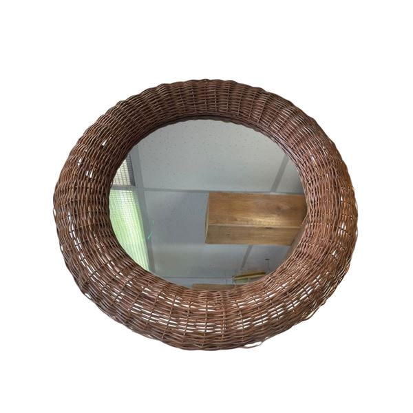 Round Wicker Framed Wall Mirror * 24" Diameter
