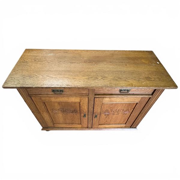 Vintage Arts & Crafts Oak Sideboard with Brass Pulls ( 23" x 54" x 37" tall)