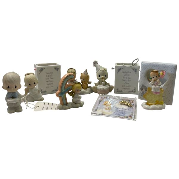 9 Pieces of Precious Moments Collectibles (tallest is the 3.5" picture frame)