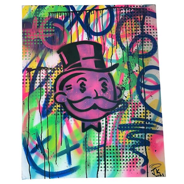 2021 Signed J. K. Graffiti Style Painting on Canvas of "Mr. Monopoly" (24" x 30" stretched canvas)