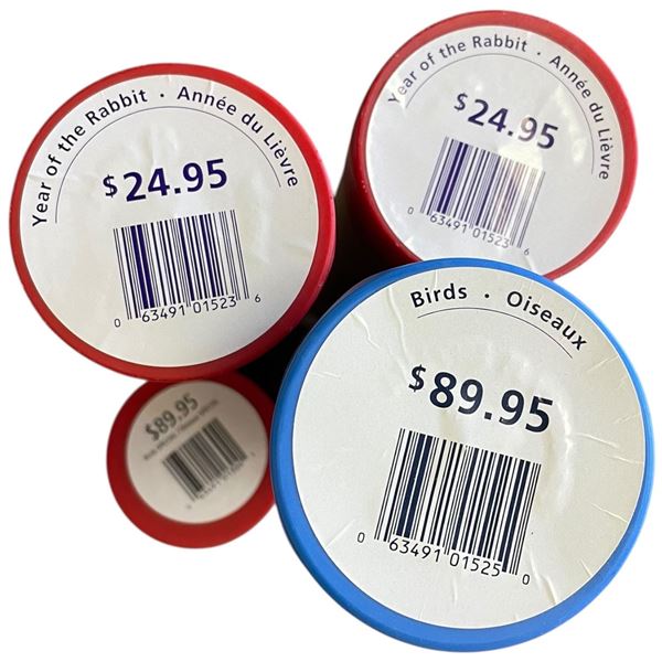 4 Mint Condition Canadian Poster Size Canadian  Stamp Sheets (2 x Yr. of the Rabbit, 2 x Birds)