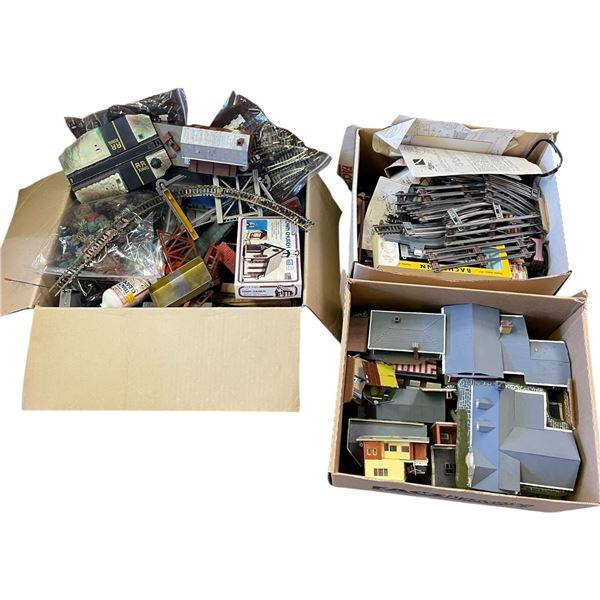 Train Set in 3 Boxes * Track, Cars, Rolling Stock, and Buildings