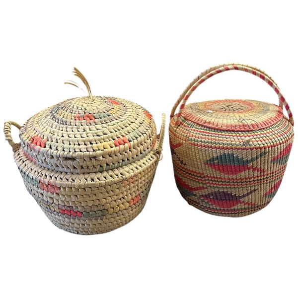 2 Lare Colourful Straw Baskets (20" Diameter X 16" Deep)