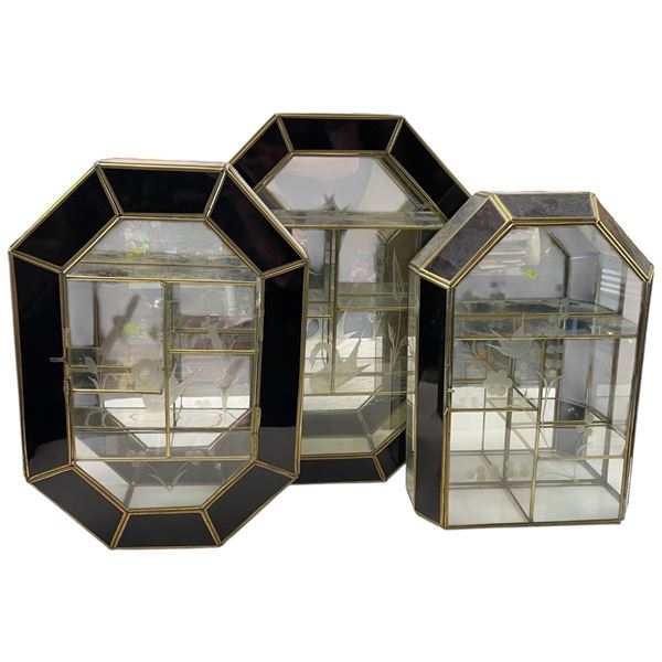 3 Glass Curio Cabinets  (Larger curio cabinet is 3" x 12" x 17" tall)