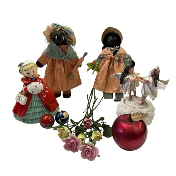 11" Wood Black Americana Dolls, Porcelain Music Box, Vintage China Doll and More