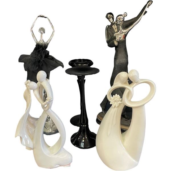4 Figurines of Dancers and 2 Candle Holders  * Variety of Materials (Tallest Dancers Are the 16" Tan