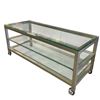 Image 1 : Glass Coffee Table on Casters with Metal Frame * 3-Tiers (18" X 46" X 20" Tall)