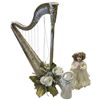 Image 1 : 24" Tall Harp Decoration and 2 Angel Figurines