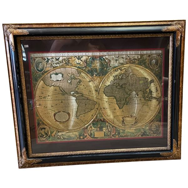 Gold Foil World Map in Ornate Frame (Frame dimensions 36" x 30")