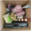Image 1 : Box Lot of Knitting Needles, Folding Rolling Crate, Tools and More