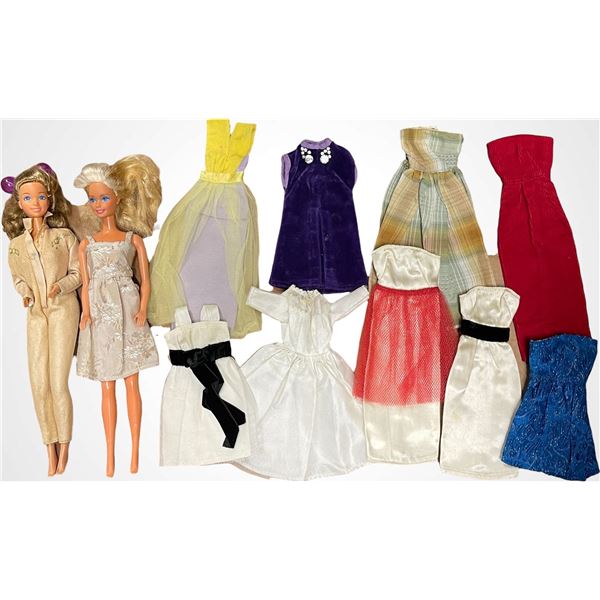 Vintage 1970s Barbie Lot: Dolls & Assorted Handmade Dresses