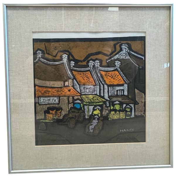 Painting of Hanoi Old Quarter by Vietnamese Artist Bui Xuan Phai 18x18" Print