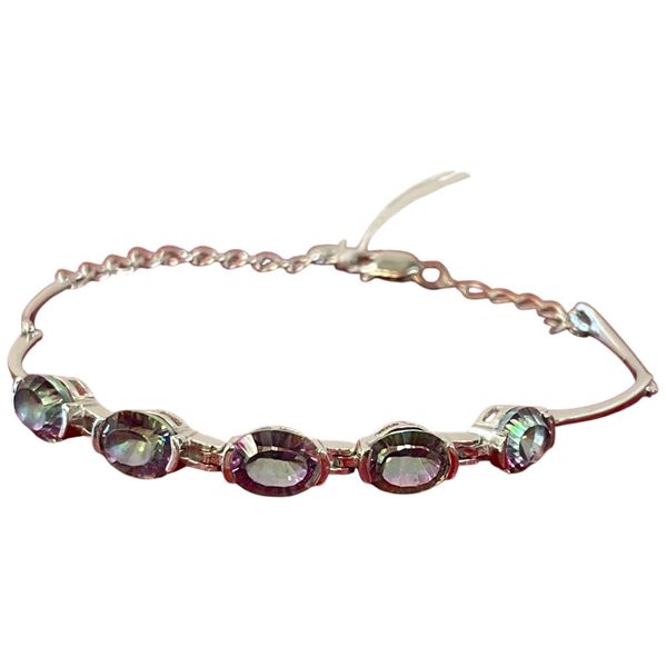 Sterling Silver Mystic Topaz Bracelet with Four 5.5 mm  7.5 mm gemstones (Total weight: 6.4 grams)