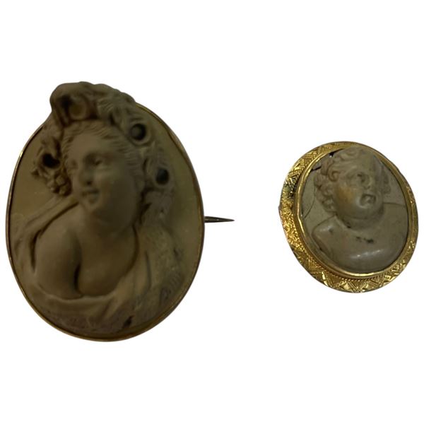 2 Antique Victorian Lava Cameo Brooches * The larger brooch is 15 x 27 x 32 mm