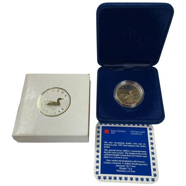 Mint 1987 Special Proof Edition Loonie Coin in Original Box with Certificate