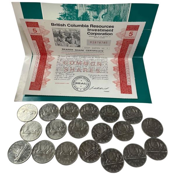 1979 BRIC Share and 20 Canadian 1979 One Dollar Coins