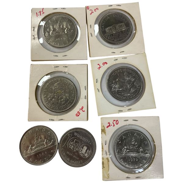 7 Canadian One  Dollar Coins (1968 - 1974 * all years included)
