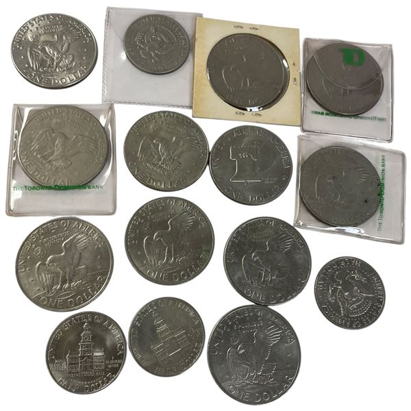 2 x 1971 & 9 x 1972 US Eisenhower Dollar Coins & 4 Kennedy Half Dollars* All Circulated Denver Mint