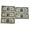 Image 1 : 5 US $2 Banknotes * 2 x 1953 A Series Red Seal * 2 x 1976 * 1 x 1963 Red Seal * Circulated