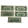 Image 2 : 5 US $2 Banknotes * 2 x 1953 A Series Red Seal * 2 x 1976 * 1 x 1963 Red Seal * Circulated
