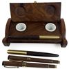 Image 1 : 7" Wood Inkwell with 4 Calligraphy Pens