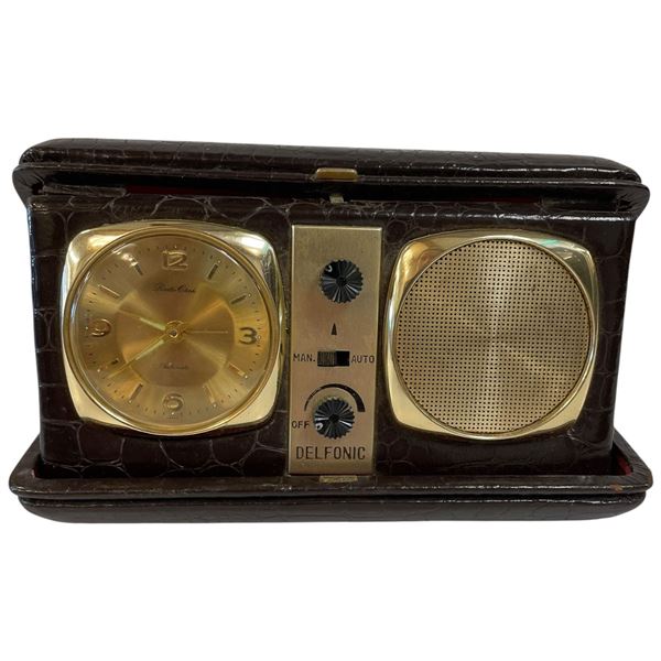 1960s Delfonics Travel Radio Alarm Clock in Faux Leather Case * Battery Operated