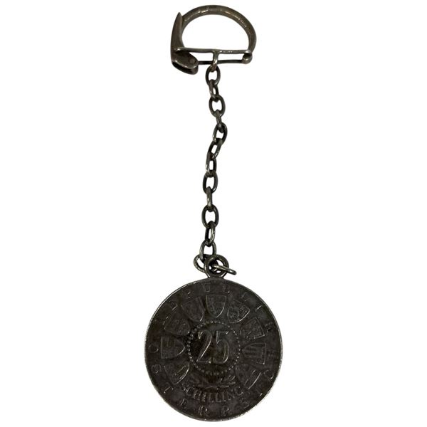 1957 Austrian 80% Silver 25 Schilling Coin on 90% Silver Keychain  (weight of coin without chain is