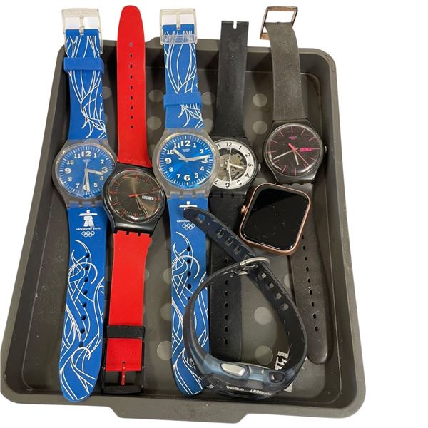 5 Assorted Swatch Watches, 1 Timex Digital, & 1 Smart Watch Face