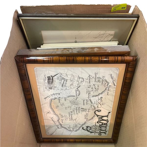 Box of Vintage Pictures in Frames and Household Goods