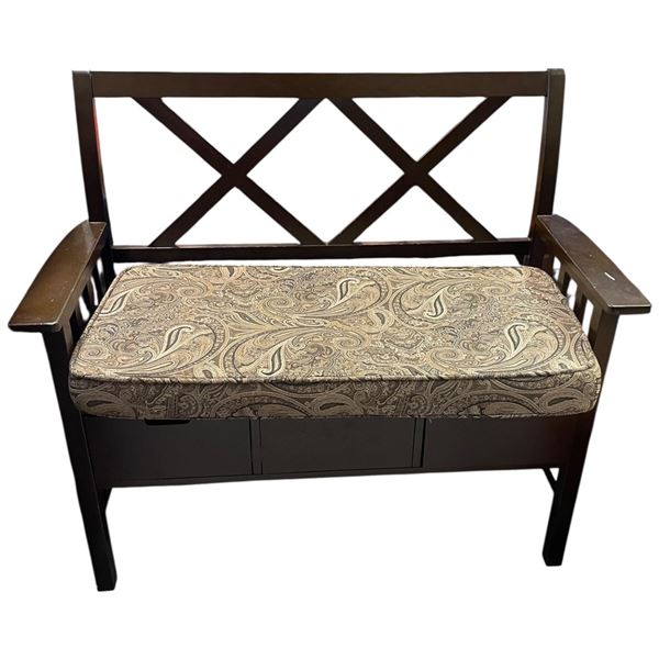 Wood Hall Bench with 3 Storage Drawers and Upholstered Seat Pad (40" wide)