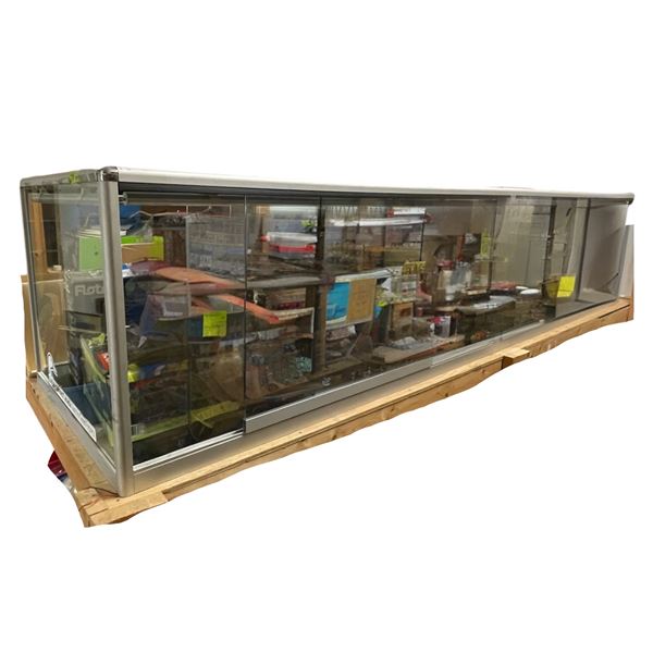 Large Glass Display Case 114x28x24" with Sliding Glass Doors