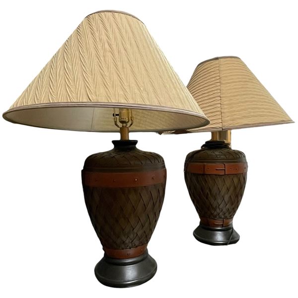 Pair of Faux Leather Style Tables Lamps