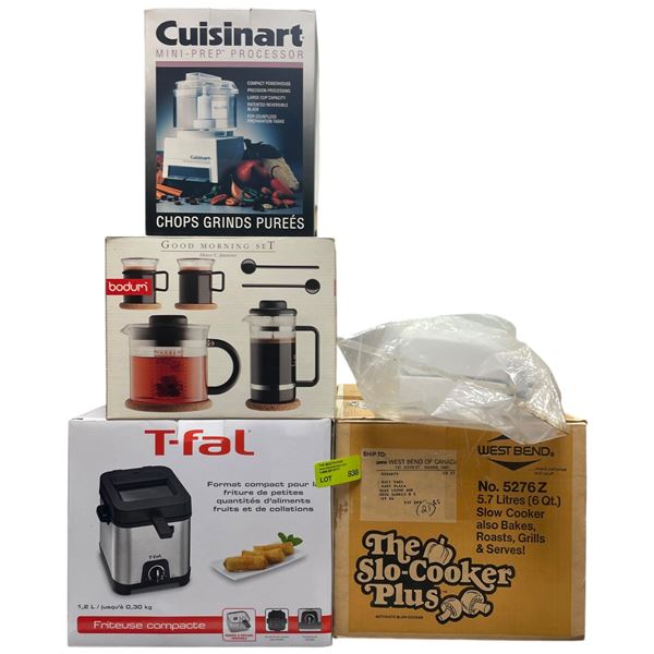 Cuisinart Food Processor, Bodum Coffee Set, Slow Cooker and T-Fal Compact Deep Fryer