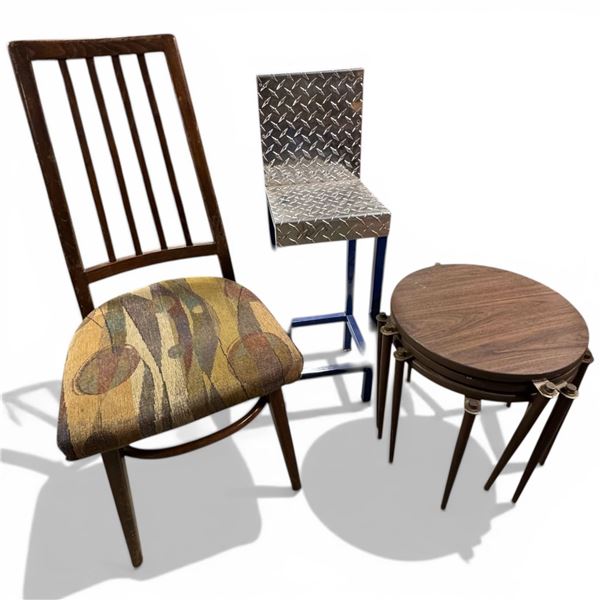 Mid Century Nesting Tables Metal Kids Shop Chair and Wood Dining Chair
