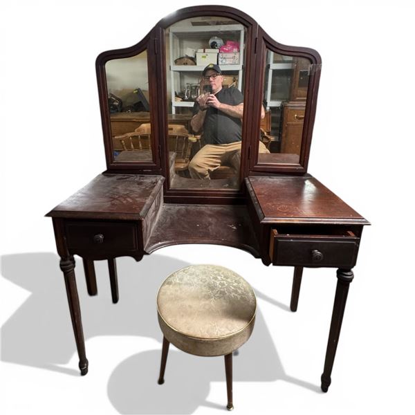 Vintage Restmore Manufacturing Vancouver BC Vanity 14x15x58" with Small Vinyl Foot Stool