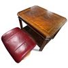 Image 1 : Wood End Table and Red Leather Ottoman Footstool