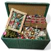 Image 1 : Vintage Green Vinyl Chest Filled with Vintage Christmas Decorations