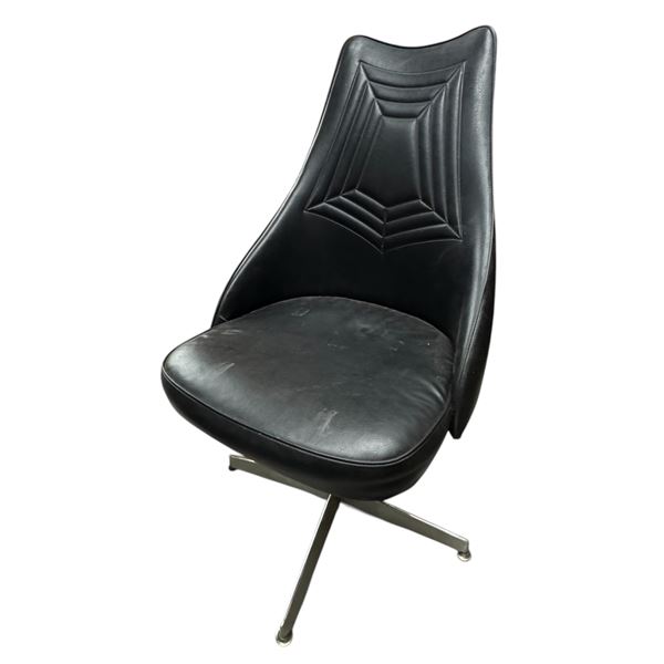 Chromecraft "Atomic" Style Swivel Chair 1960's-70's Wed Design Black Vinyl