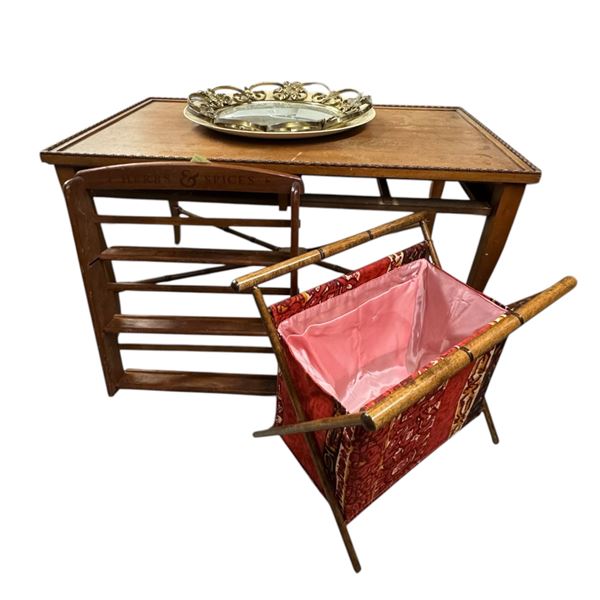 Retro Coffee Table, Wall Mirror, Spice Rack and Folding Magazine Rack