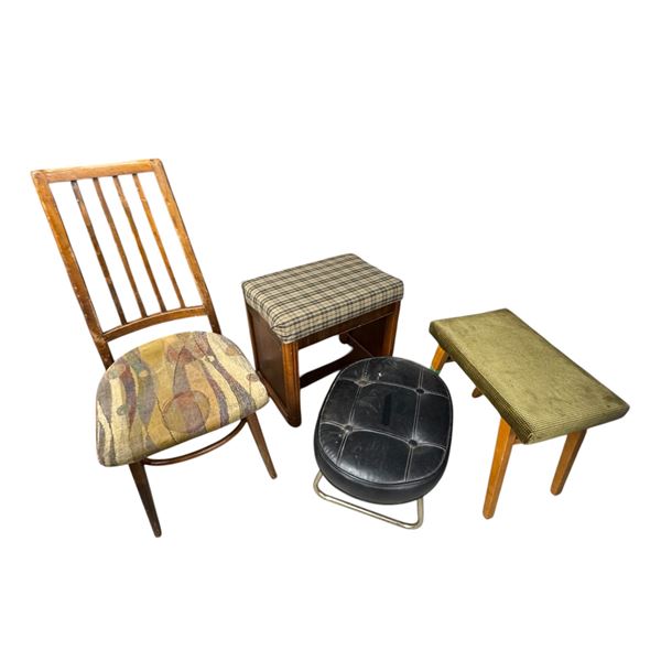 2 Stools, Black Ottoman and Dining Chair