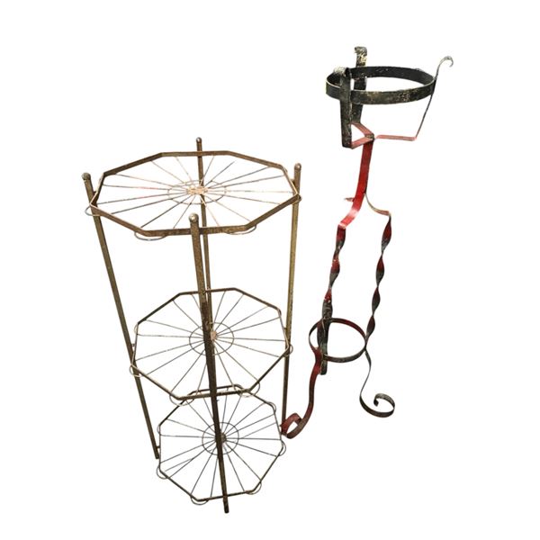 Two Metal Plant Stands 15x15x37" and Red Stand is 43" Tall