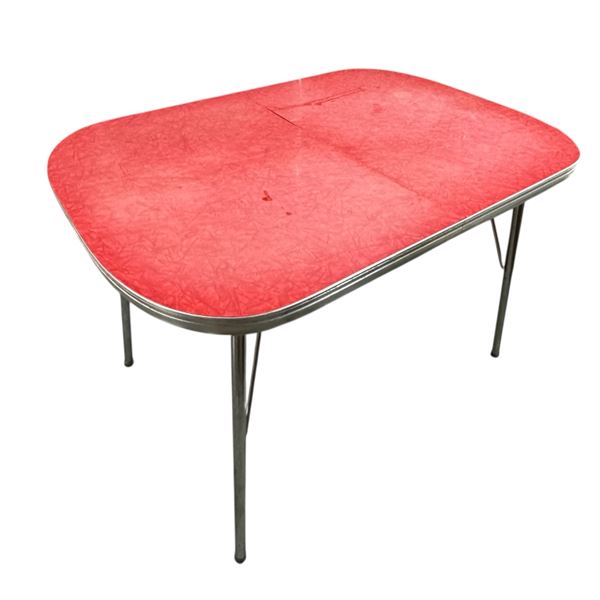 Retro Red Laminate Top Chrome Dining Table 30x41x30"