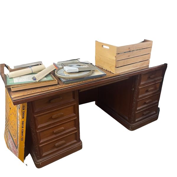 Vintage Oak Slated Front Display Cabinet 37 X 72 X 27"  Needs Some Repairs but Nice Item