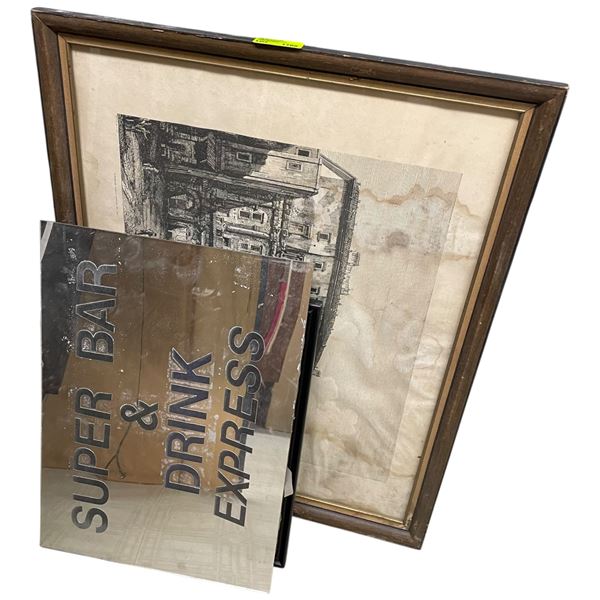 5 Framed Pieces of Art Work Mostly Etchings Largest 22x28.5"