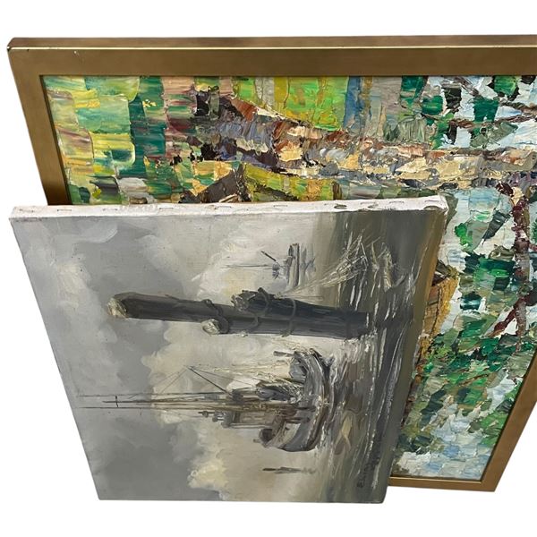 4 Framed Original Artwork Pieces: Charcoal, Oil and Acrylic Largest is 24x31"