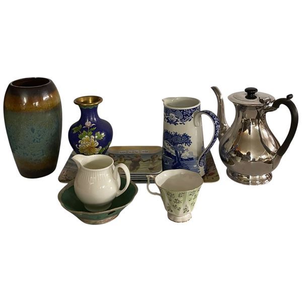 Brass Candlestick Holders, Centerpiece and Large Glass Diamond