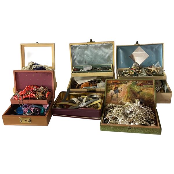 6 Boxes of Unsorted Jewelry, Watches and More